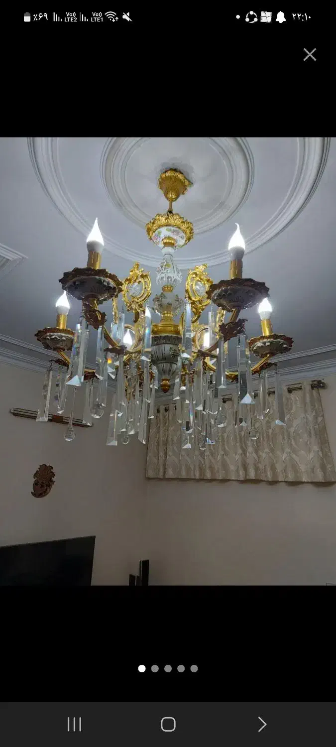 لوستر برنز و چینی شش شاخه|لوستر و چراغ آویز|تهران, ارامنه|دیوار