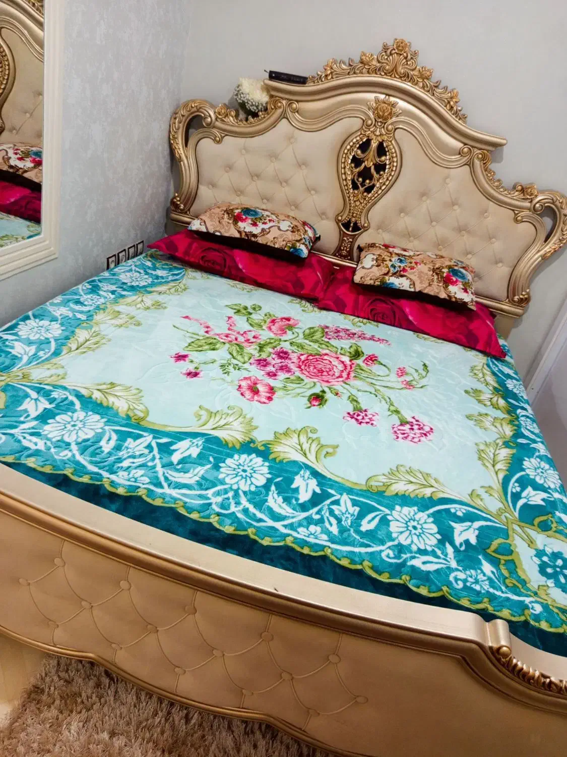 تخت خواب دو نفره کاملا نو|تخت و سرویس خواب|ری, علایین|دیوار