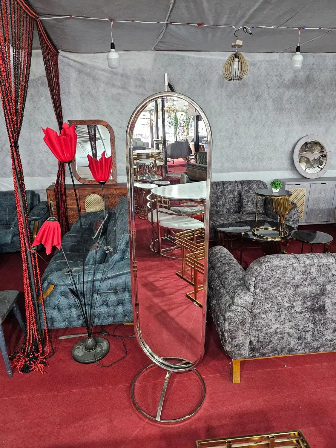 آیینه قدی ایستاده گردون چرخشی پایه دار استیل طلایی|آینه|آفتاب, |دیوار