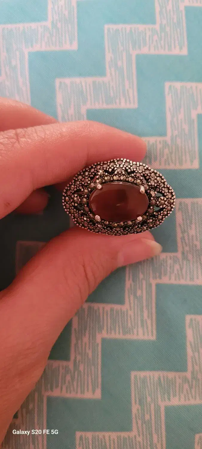 انگشتر نقره سیاه قلم با نگین عقیق|جواهرات|ایلام, |دیوار