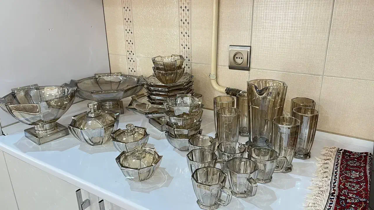 سرویس پذیرایی کریستال ۱۲ نفره استیج عسلی ۴۱ پارچه|ظروف سرو و پذیرایی|ملکشاهی, |دیوار