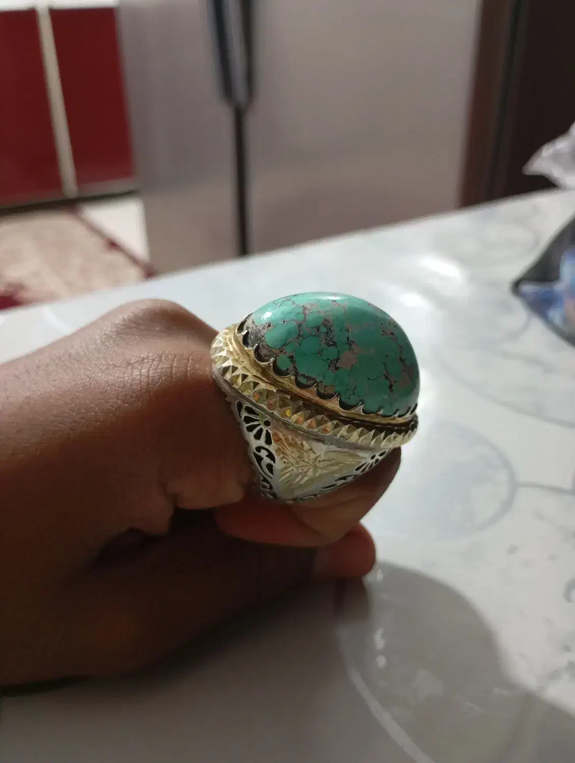 فروش یک عدد انگشتر فیروزه درشت دورطلا|جواهرات|گرگان, |دیوار