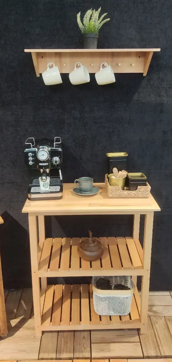 کافی بار چوب راش ، ترولی چرخدار، شلف دیواری|کتابخانه، شلف، قفسههای دیواری|وحیدیه, |دیوار