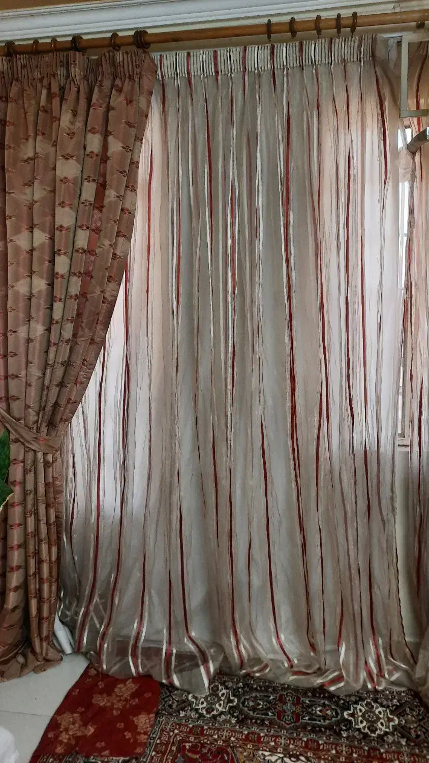 پرده پذیرایی( دو پنل و دو حریر )|پرده، رانر، رومیزی|اهواز, کیان اباد|دیوار