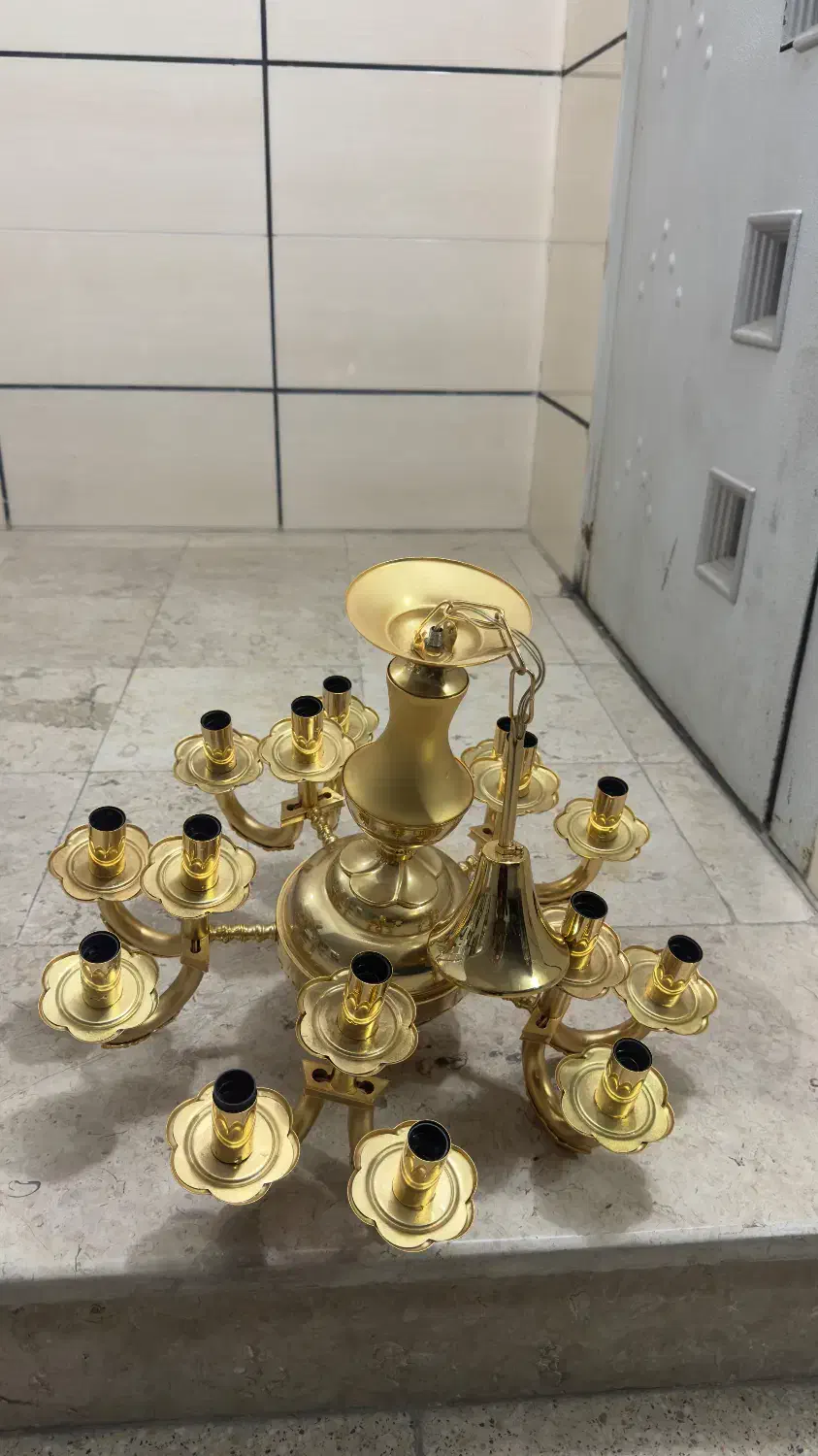 لوستر طلایی ۱۵ شاخه|لوستر و چراغ آویز|سمنان, |دیوار