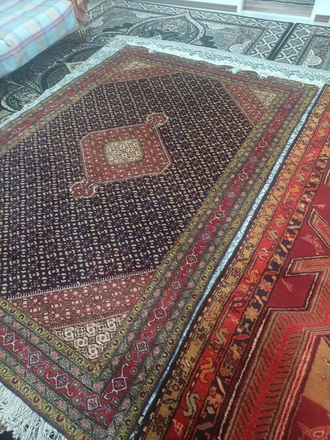 فرش دستبافت ریزه ماهی‌،فرش سورمه ای،میسی|فرش|اردبیل, |دیوار
