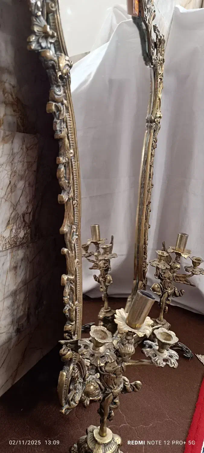 آیینه شمعدان برنجی قدیمی و سنگین|آینه|مشهد, وحید|دیوار