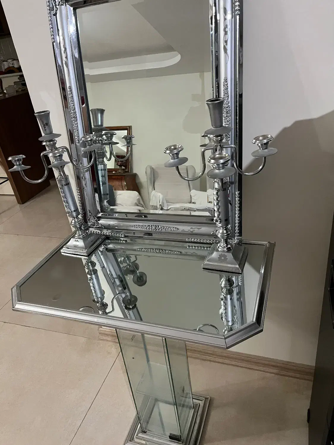 آینه وشمعدان با‌کنسول قدیمی|کلکسیون اشیاء عتیقه|تبریز, |دیوار