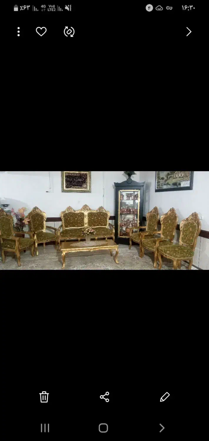 یک دست مبل ۹ نفره چوب گردو|مبلمان خانگی و میز عسلی|صحنه, |دیوار