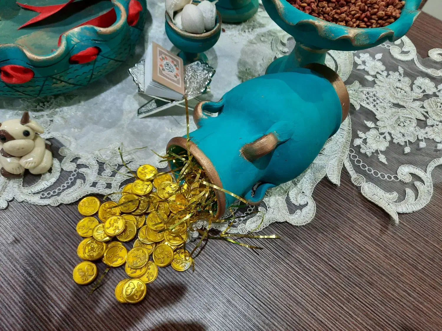 ست هفت سین شب چله ای سفالی آینه پتینه کاری نو|صنایع دستی و سایر لوازم تزئینی|تهران, مینای جنوبی|دیوار