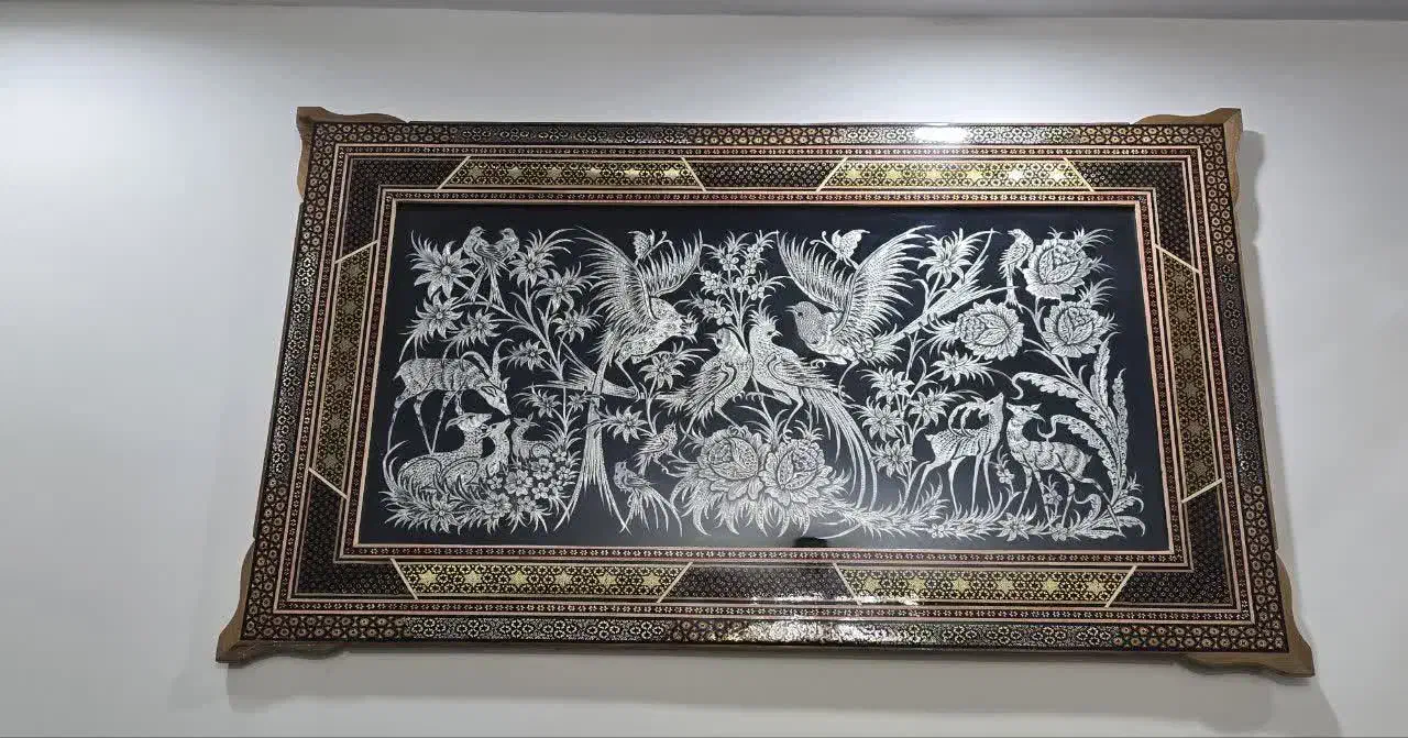 تابلو قلم زنی با قاب خاتم کاری|تابلو، نقاشی، عکس|تهران, ازگل|دیوار