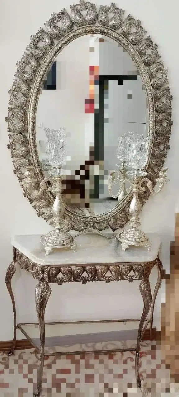 سرویس کامل آینه و شمعدانی برنجی|بوفه، ویترین، کنسول|همدان, |دیوار