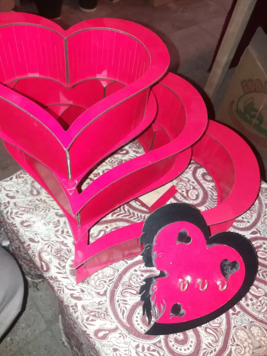 باکس قلبی چوبی سه تیکه با جاکلیدی قلبی|صنایع دستی و سایر لوازم تزئینی|نهاوند, |دیوار