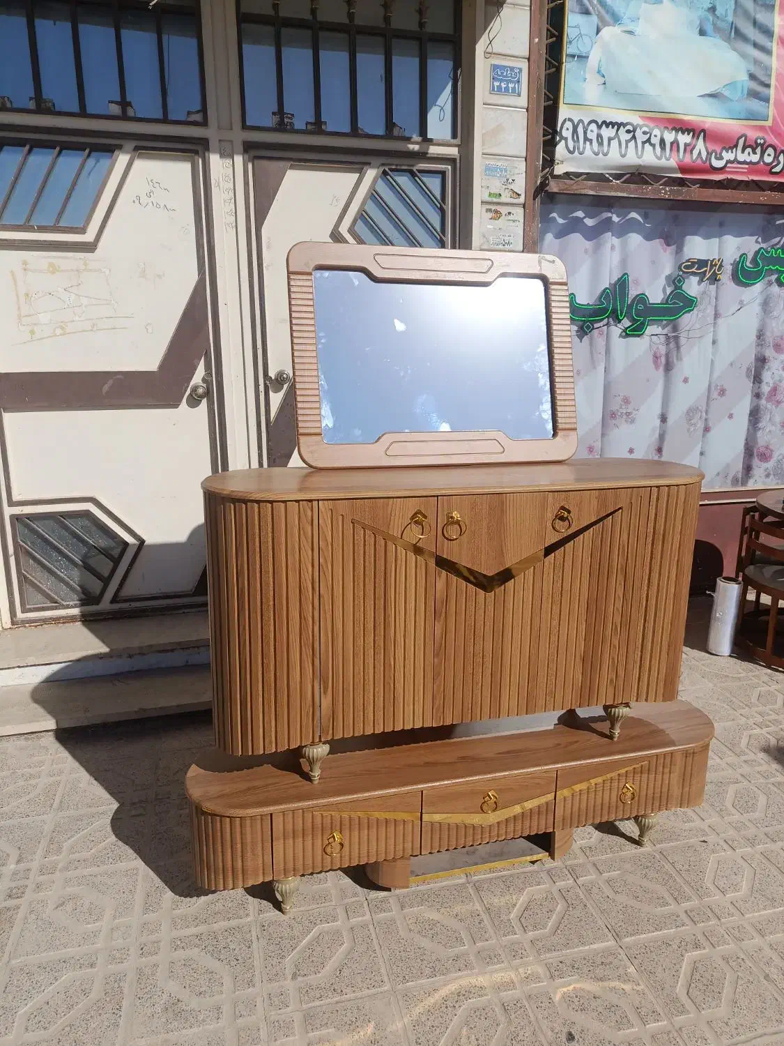ست اینه کنسول و میز تی وی وکیوم بلوط چکی|بوفه، ویترین، کنسول|زنجان, |دیوار