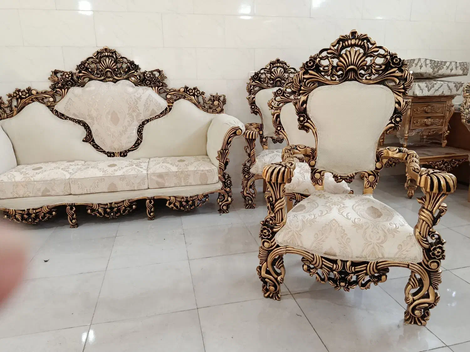 مبل سلطنتی 9نفره پنچشیری تمام چوب راش با جلو مبلی|مبلمان خانگی و میز عسلی|تبریز, |دیوار