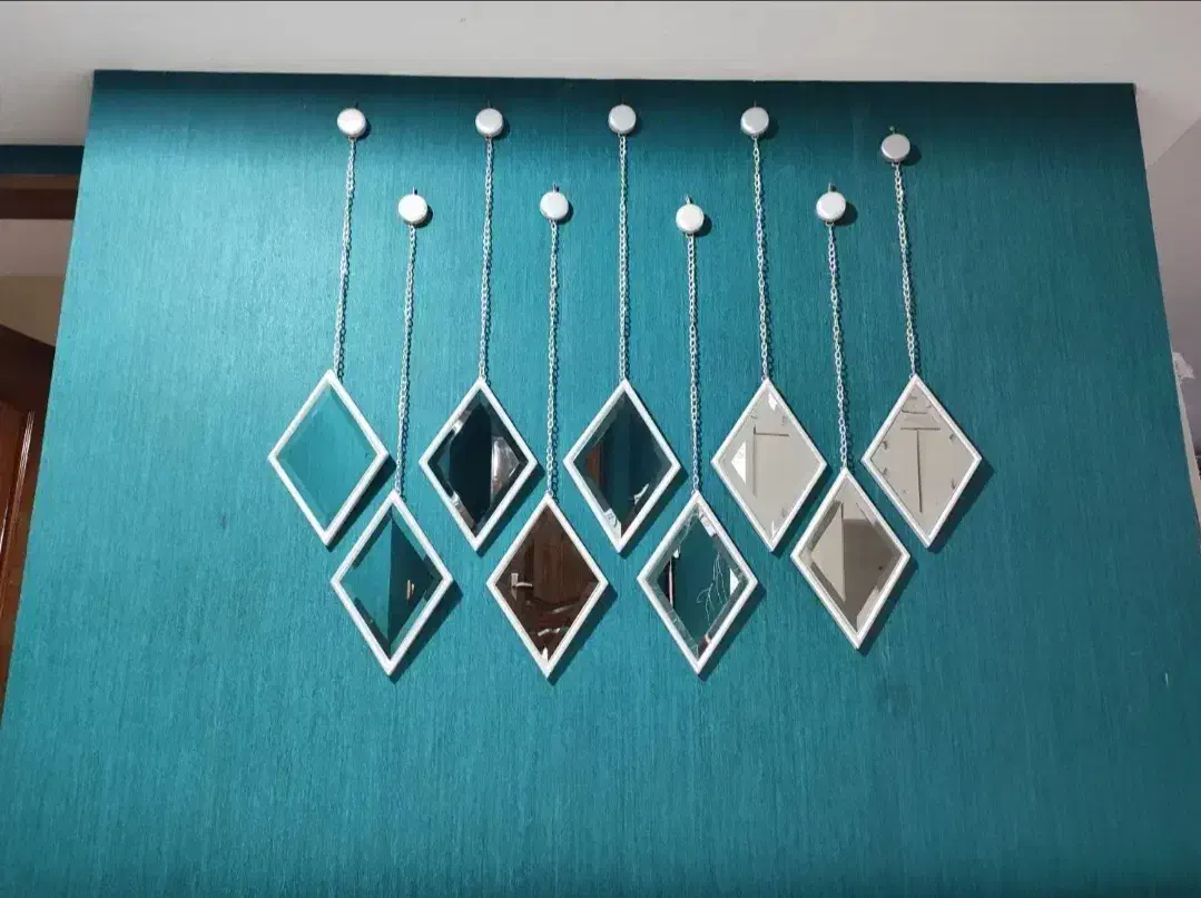 آینه دکوراتیو ۹عددی لوزی چوبی|آینه|تهران, شهرک چیتگر|دیوار