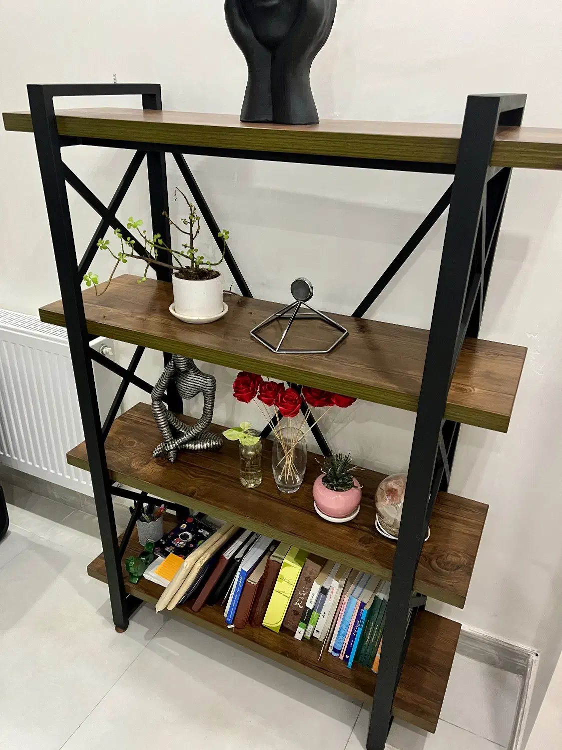 شلف مدرن چوب و فلز|کتابخانه، شلف، قفسههای دیواری|رشت, توشیبا|دیوار