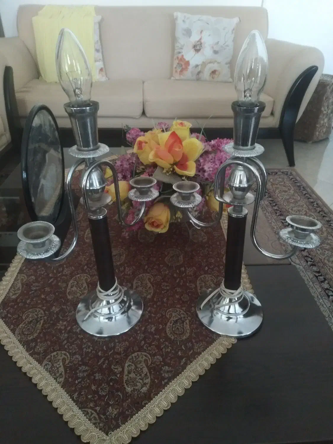 دوعدد شمعدانی بالامپ شمعی|صنایع دستی و سایر لوازم تزئینی|رامجین, |دیوار