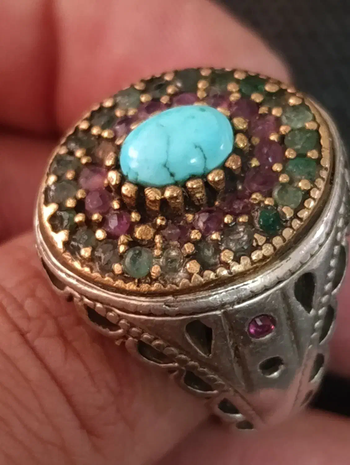 انگشتر نقره فیروزه و یاقوت|جواهرات|آران و بیدگل, |دیوار