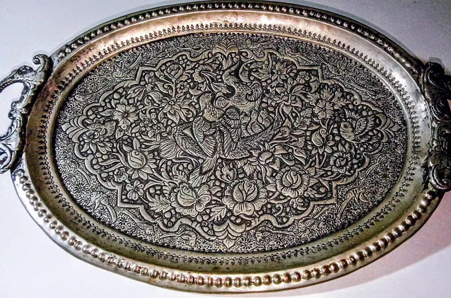 سینی مسی نخودی قاجارباقلم فوق زیبای پهلوی و2ظرف مس|کلکسیون اشیاء عتیقه|زنجان, |دیوار