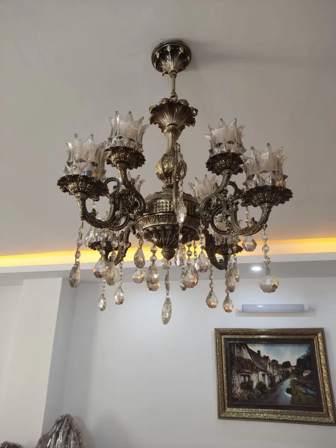 لوستر 8 شعله برنزی|لوستر و چراغ آویز|ابریشم, |دیوار