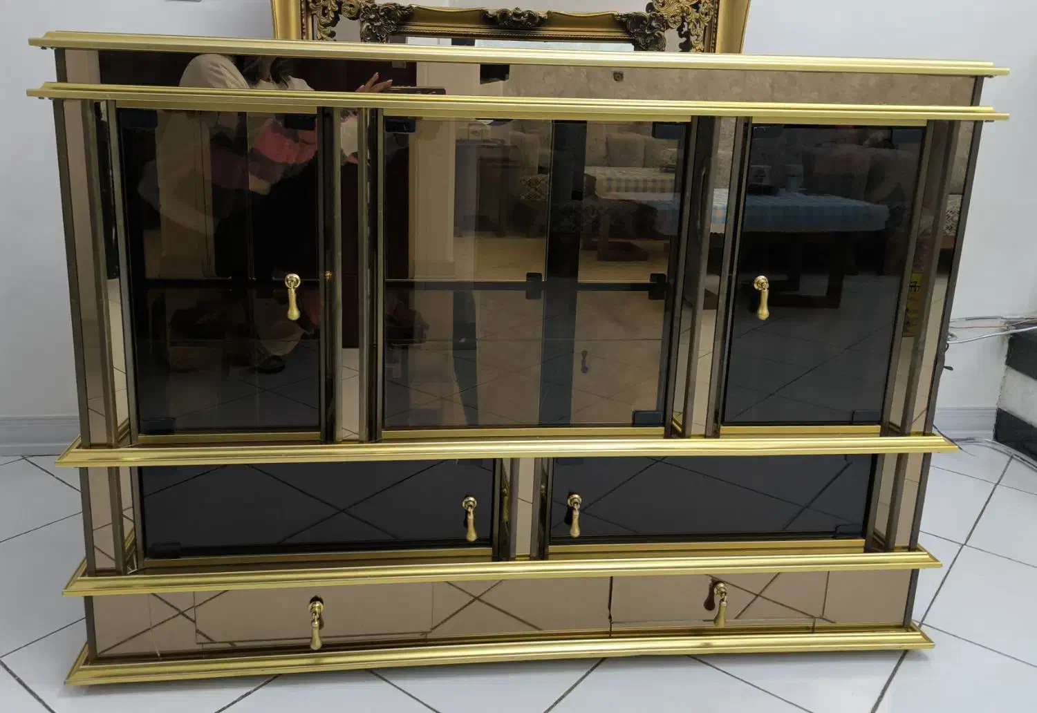 کنسول ترکیبی شیشه و آینه برنزی و فریم برنجی|بوفه، ویترین، کنسول|تهران, فدک|دیوار