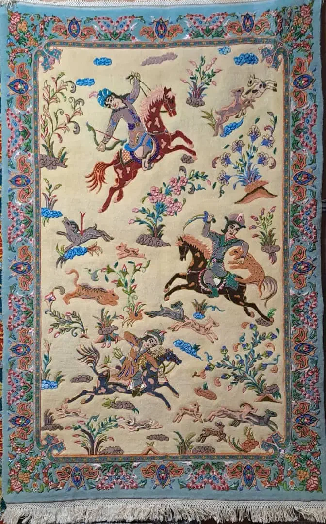 زرنیم چله نخ شکارگاه|تابلو فرش|تبریز, |دیوار