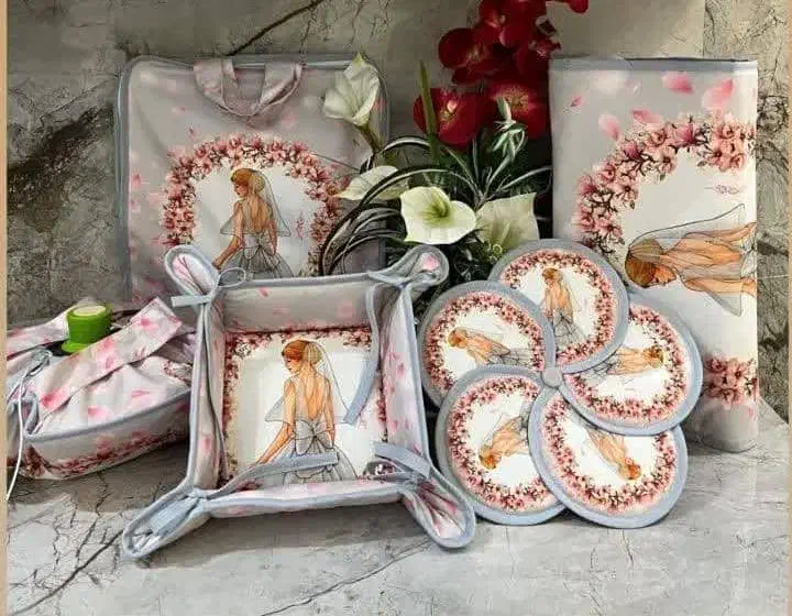 سرویس آشپزخانه پارچه ای عروس|سفره، حوله، دستمال آشپزخانه|شیراز, ریاستی|دیوار