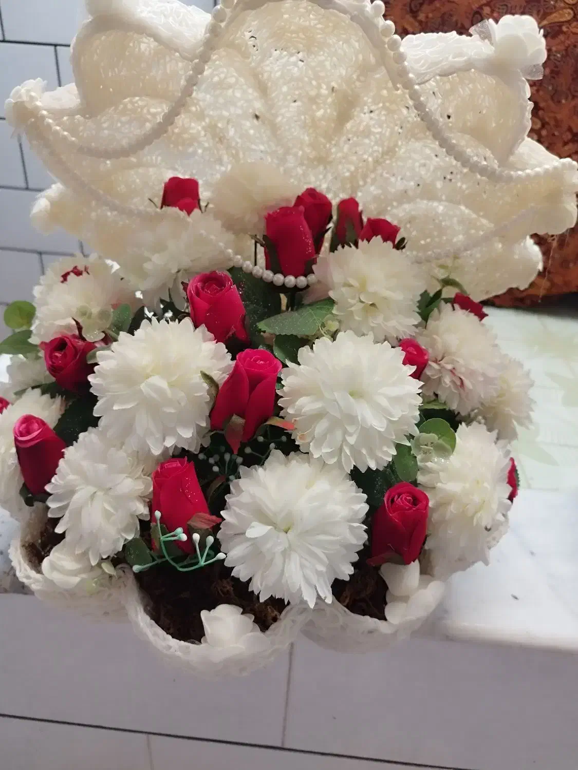 گل صدفی و مرواریدی|گل مصنوعی|مبارکه, |دیوار