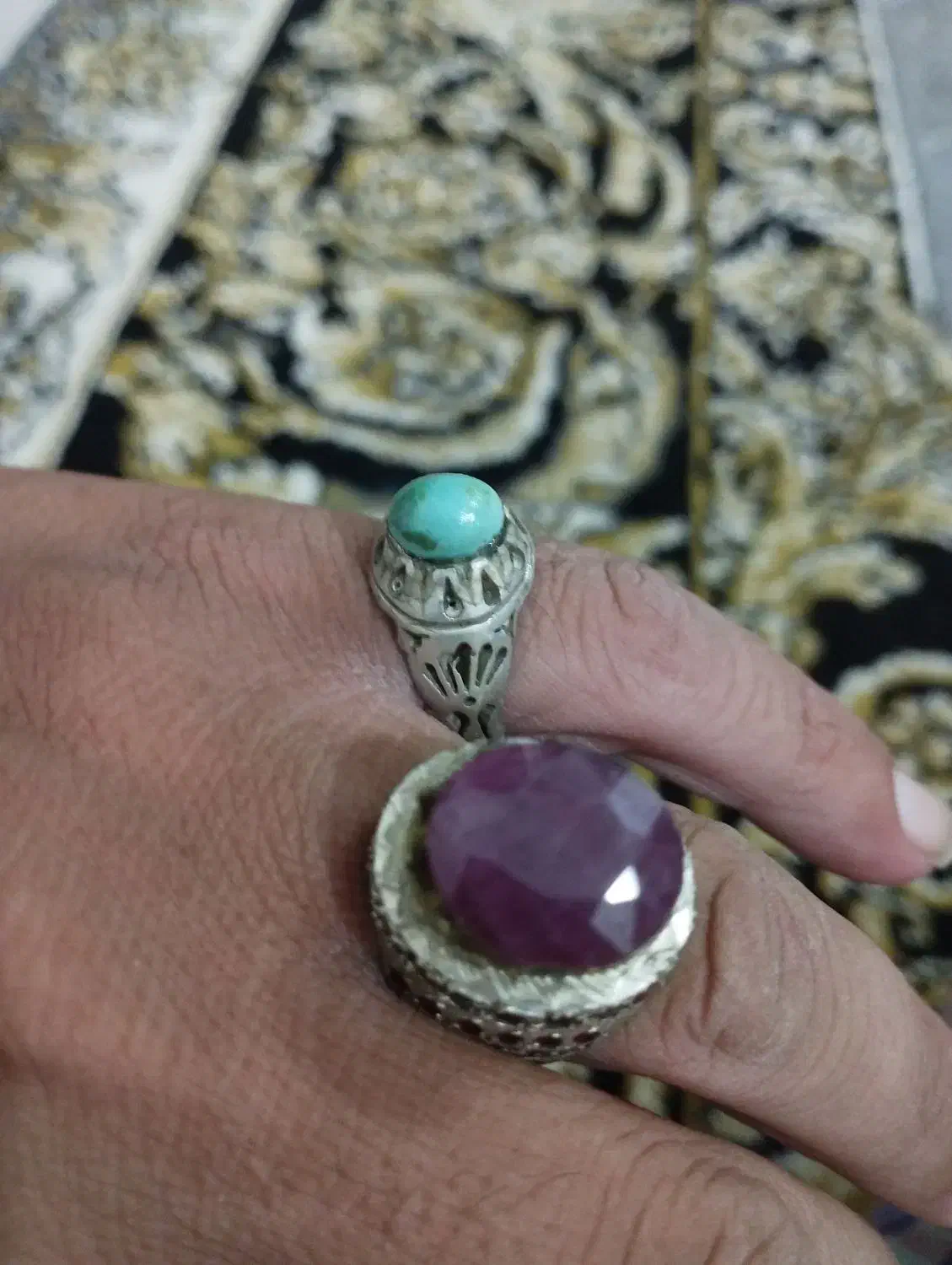 انگشتر نقره فیروزه و یاقوت|جواهرات|زابل, |دیوار