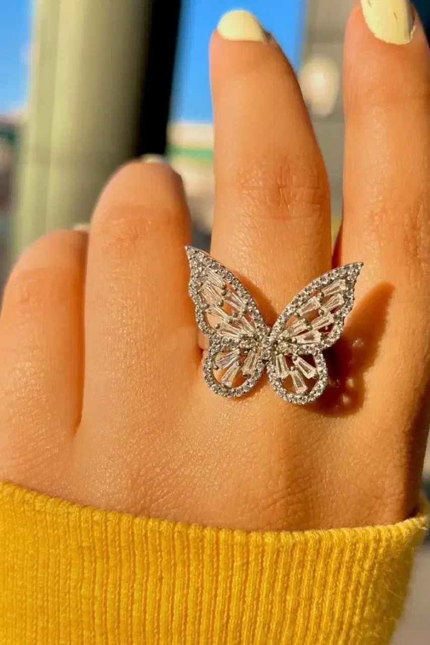 انگشتر جواهر تمام نقره مدل پروانه توپر|بدلیجات|تبریز, |دیوار