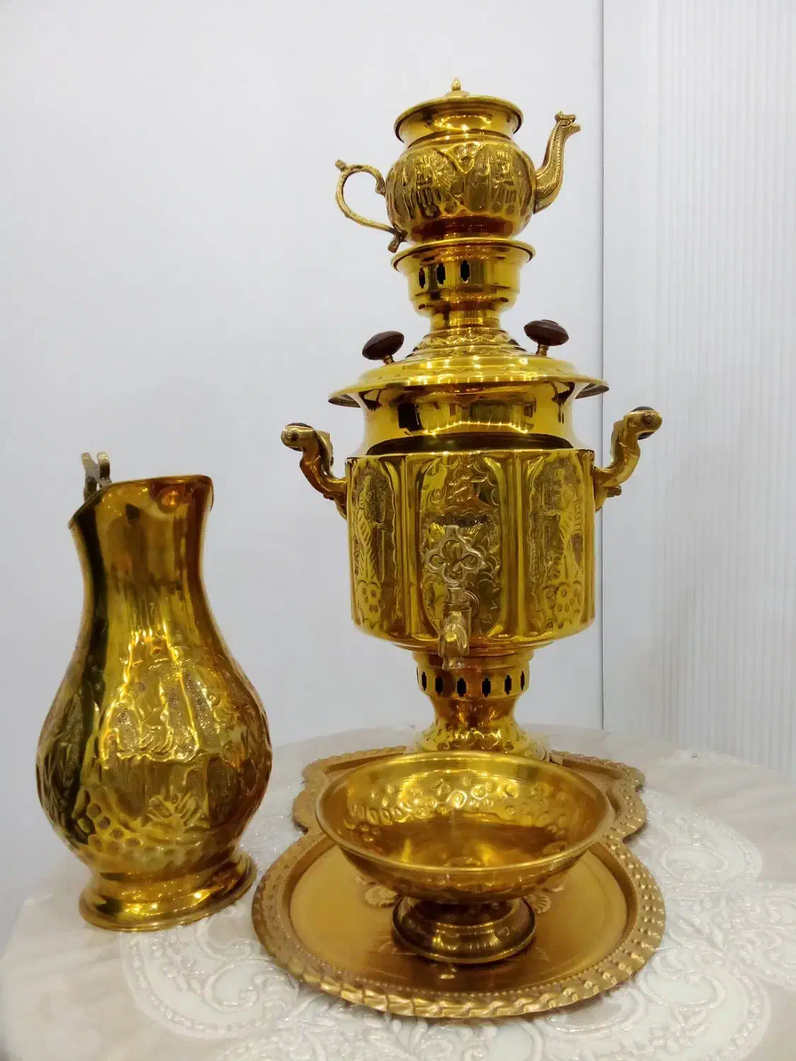 سرویس سماور برنج طلایی  دکوری|سماور، چای‌ساز، قهوه‌ساز|مشهد, توس فردوسی|دیوار