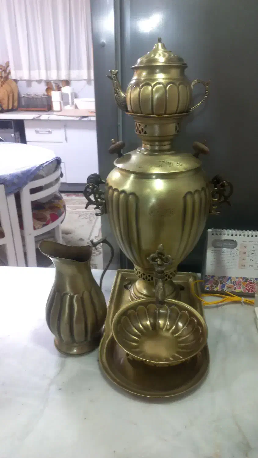 سرویس کامل سماورزغالی برنجی تبریزکلکسیونی|کلکسیون اشیاء عتیقه|ماهدشت, |دیوار