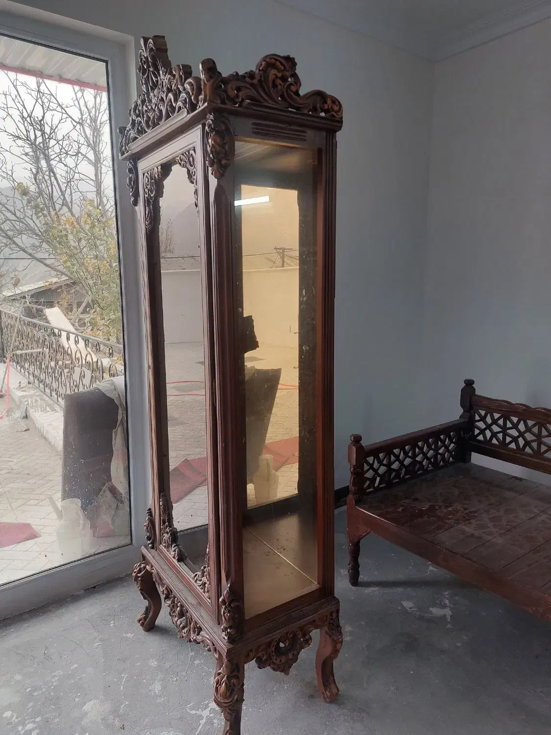 بوفه ویترین منبتی تمام چوب|بوفه، ویترین، کنسول|رینه, |دیوار