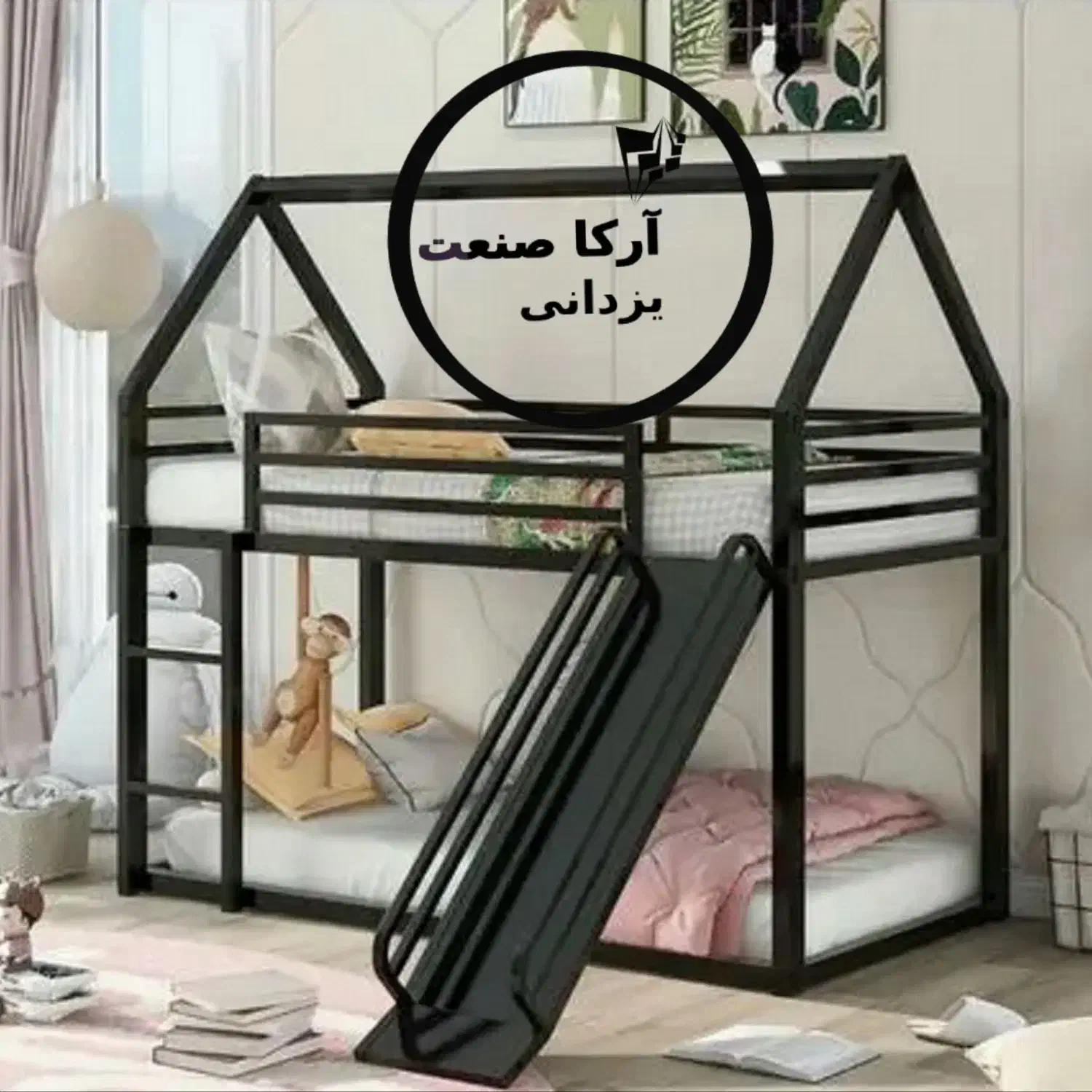 تخت خواب دوطبقه فلزی یک نفره کلبه تشک (آرکا صنعت)|تخت و سرویس خواب|مشهد, شهید آوینی|دیوار