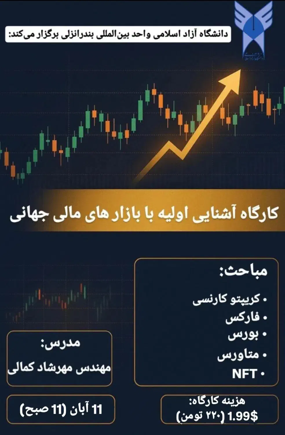 کارگاه آشنایی اولیه با بازار های مالی جهانی(حضوری)|خدمات آموزشی|بندر انزلی, طالب آباد|دیوار