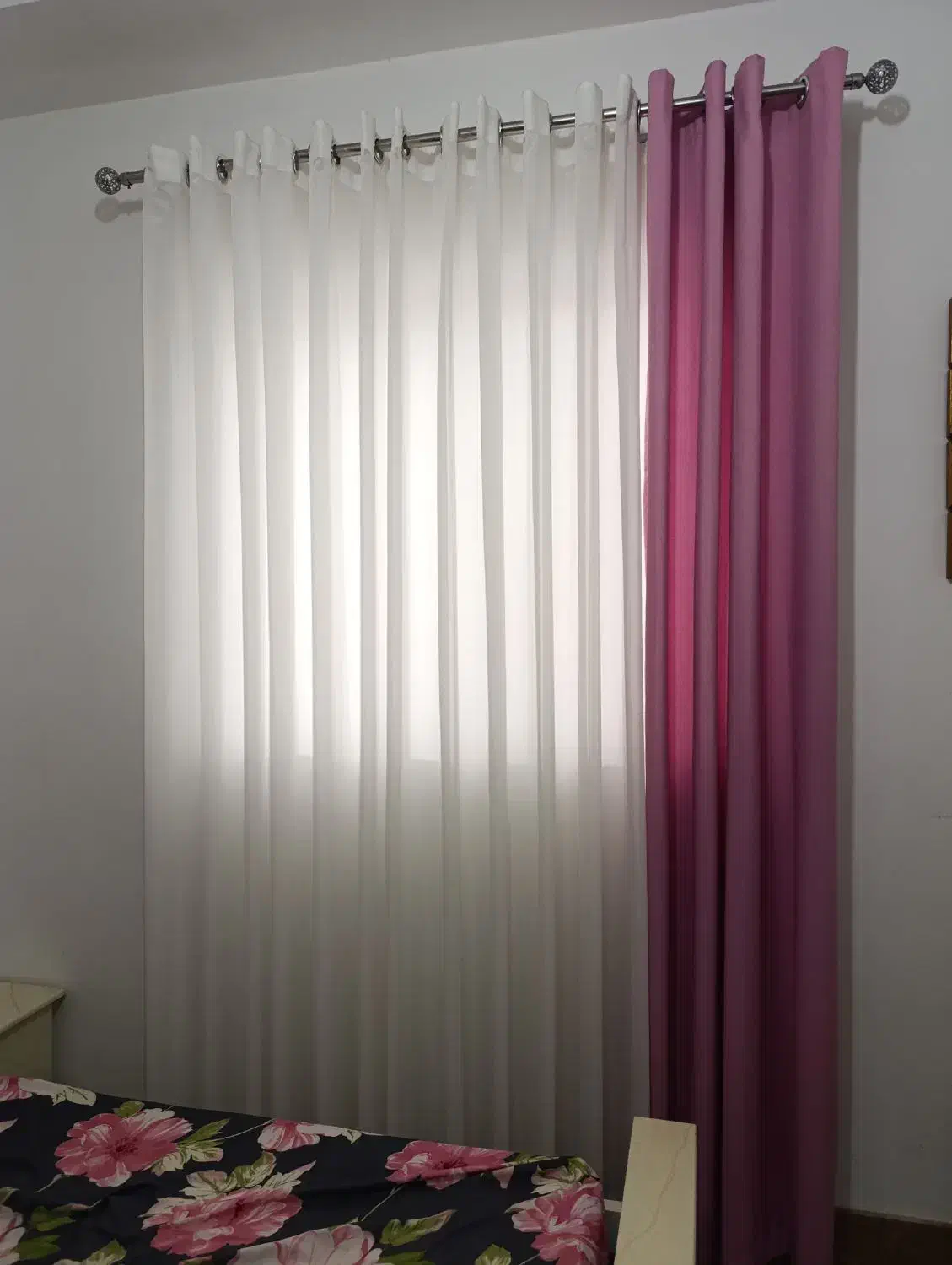 پرده حریر باپنل صورتی (کنفی) به همراه زیر پرده|پرده، رانر، رومیزی|آمل, |دیوار