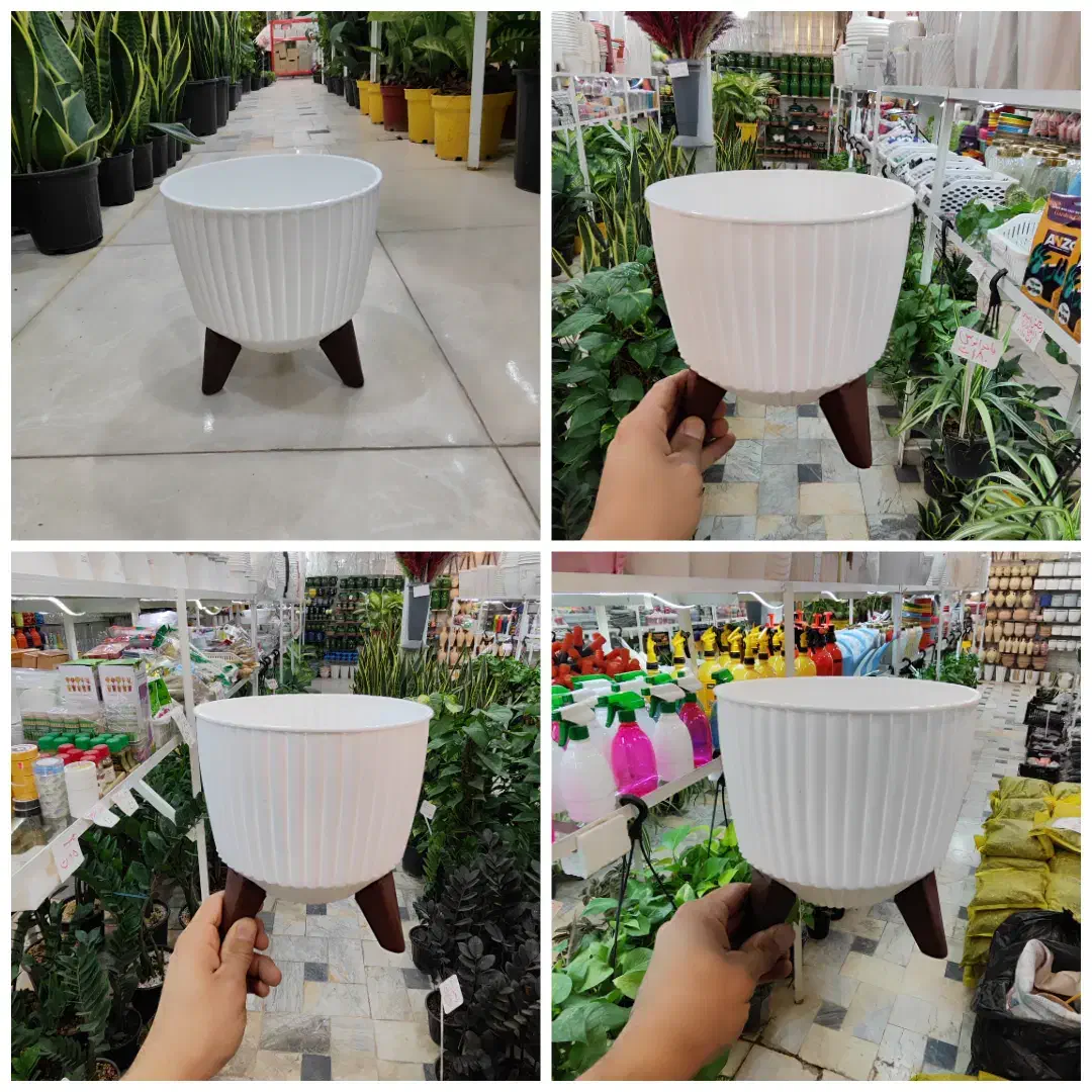گلدان پایه دار سفید پلاستیکی پایه استند گلدان شفلر|گل و گیاه طبیعی|قم, ولیعصر|دیوار