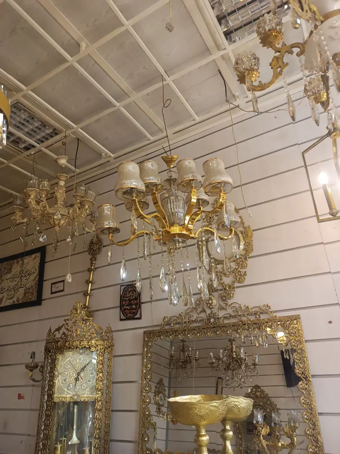 لوستر ال طلا برنجی قیمت تولیدی|لوستر و چراغ آویز|اراک, |دیوار