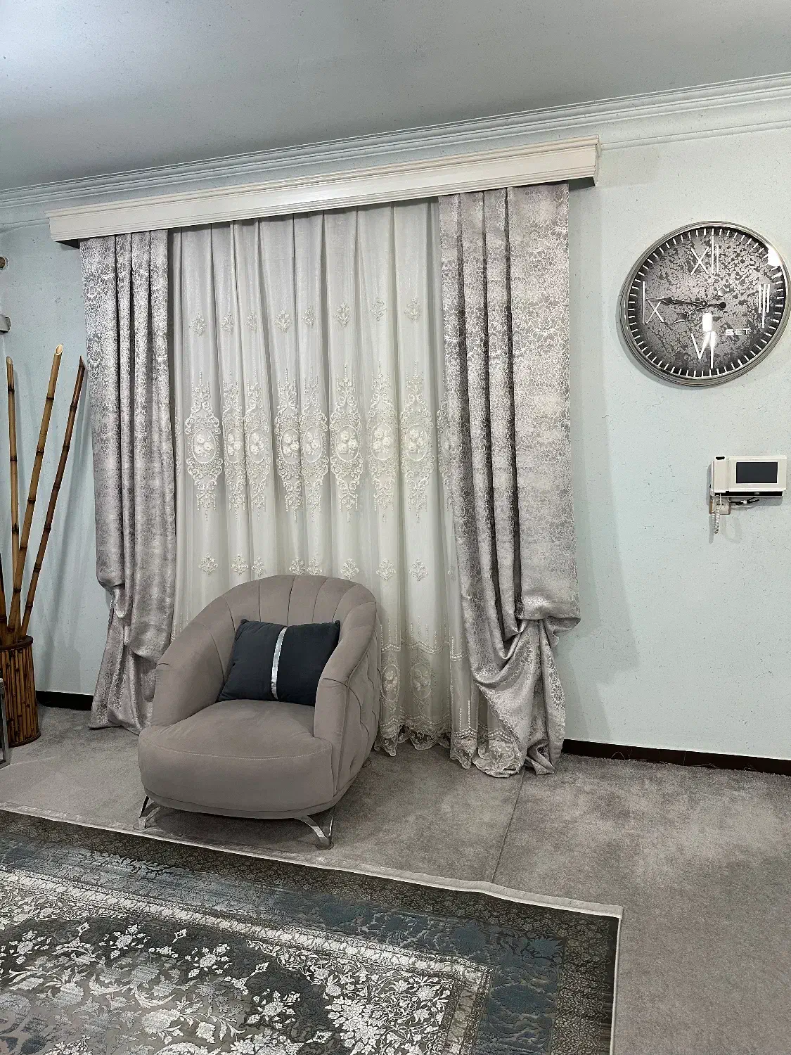 پرده پذیرایی به همراه کتیبه و چوب پرده|پرده، رانر، رومیزی|بندر ماهشهر, |دیوار