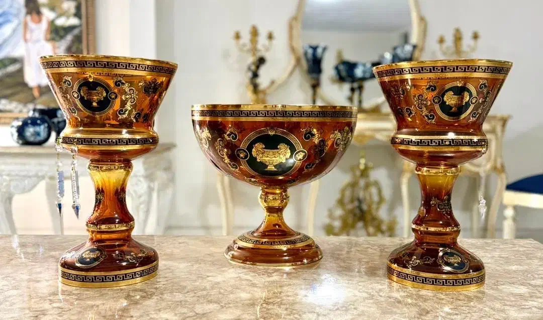 پذیرایی طلاکوب جهیزیه کریستال نودکور چک لاسترعسلی|ظروف سرو و پذیرایی|تهران, هفت حوض|دیوار