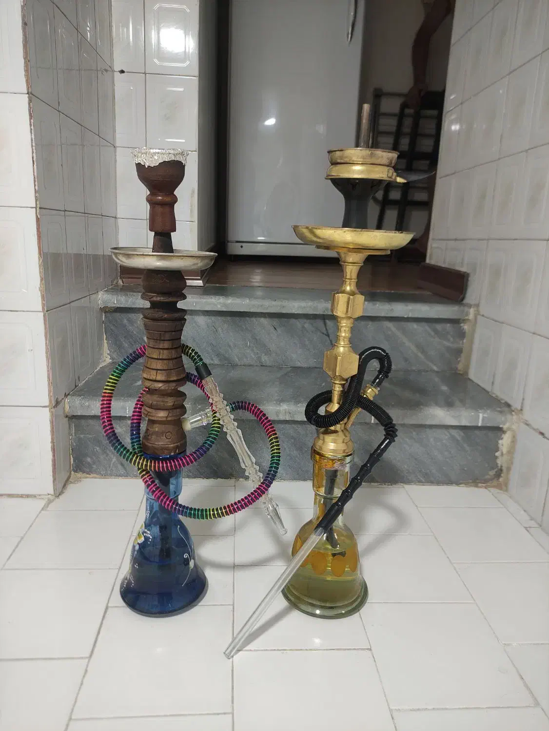 دو عدد قلیان چوبی و برنجی|کلکسیون اشیاء عتیقه|تهران, وحیدیه|دیوار