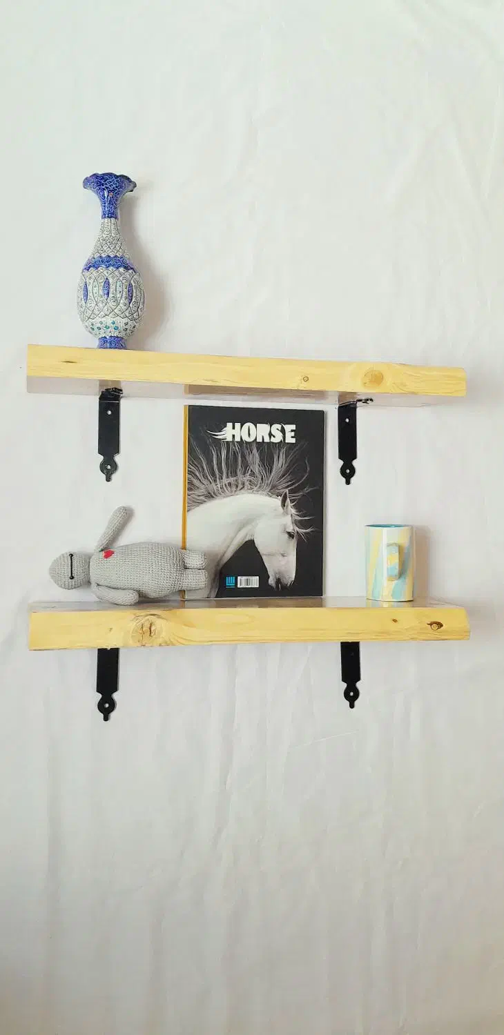 شلف چوبی روستیک. جفت|کتابخانه، شلف، قفسههای دیواری|کرمان, |دیوار