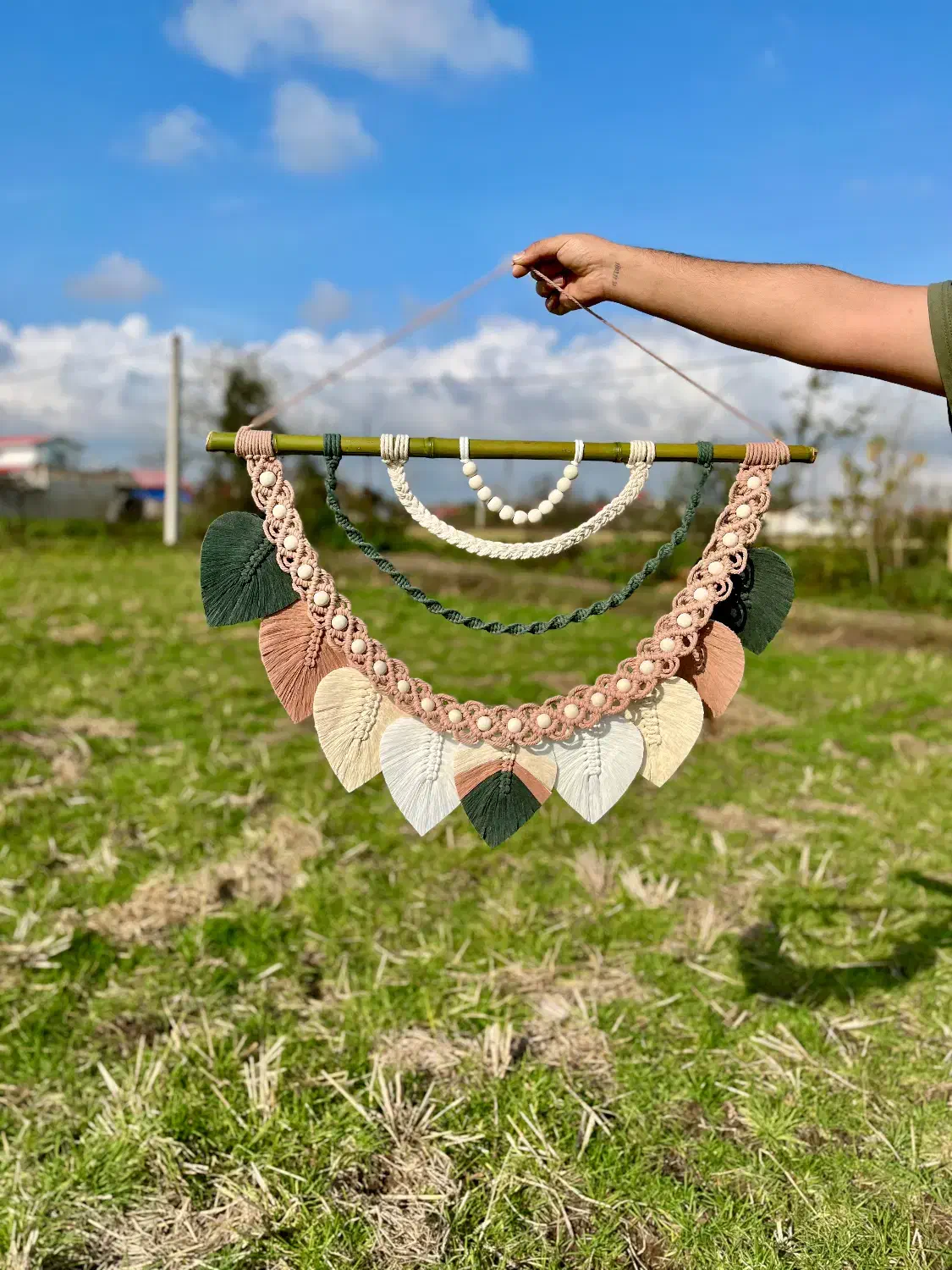 دیوارکوب نیم دایره مکرومه|صنایع دستی و سایر لوازم تزئینی|رشت, فلسطین|دیوار