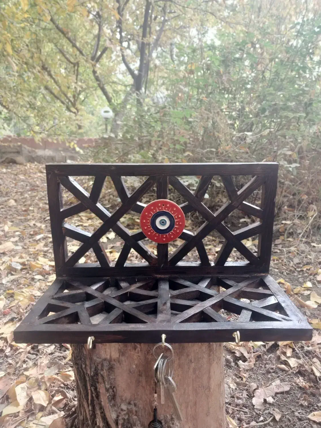 شلف دیواری و جاکلیدی چوبی گره چینی|کتابخانه، شلف، قفسه‌های دیواری|آفتاب, |دیوار