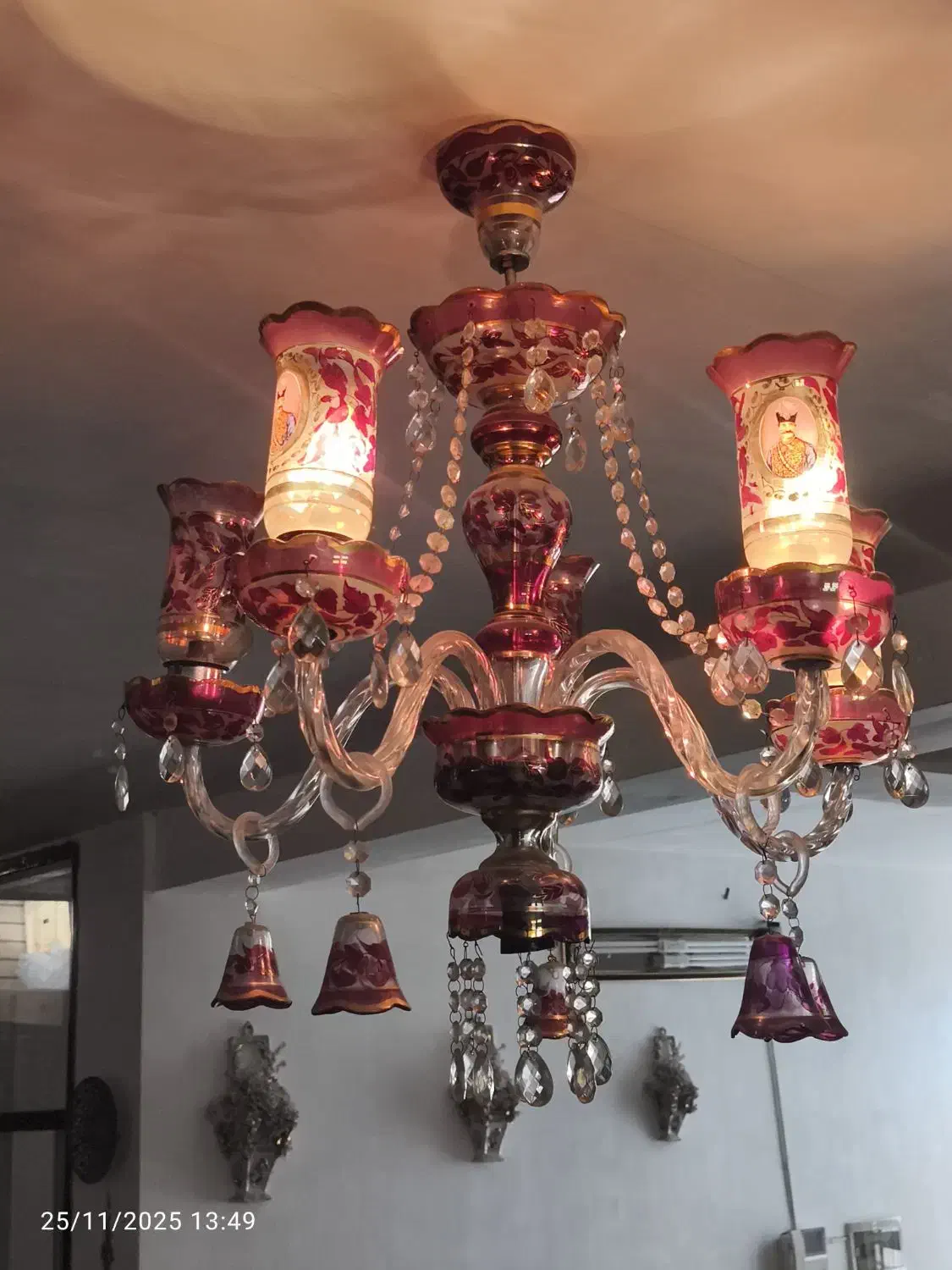 لوستر ۶ شاخه شاه عباسی عتیقه|لوستر و چراغ آویز|شیراز, صاحب الزمان|دیوار