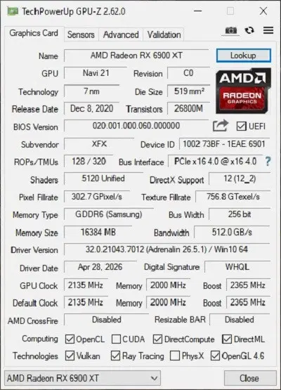 Xfx rx 6900 xt merc black edition|قطعات و لوازم جانبی رایانه|رودسر, |دیوار