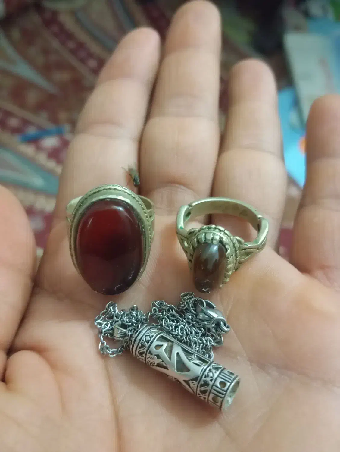 دوعدد انگشتر و یک گردنبندحرزامام جوادنقره|جواهرات|سندرک, |دیوار