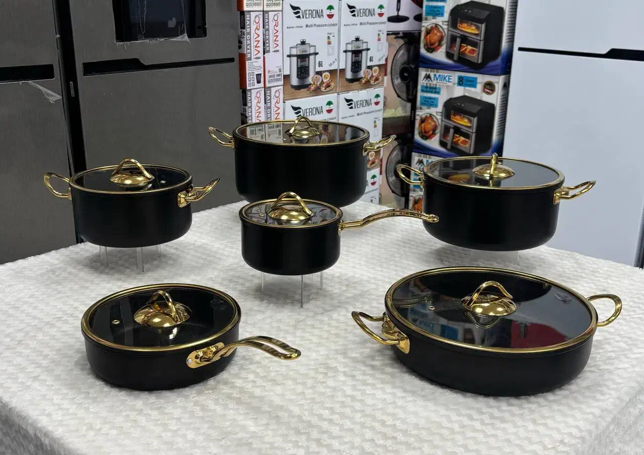 سرویس قابلمه ۱۲ پارچه ناسیکو دسته طلایی|ظروف پخت‌وپز|خرم‌آباد, |دیوار