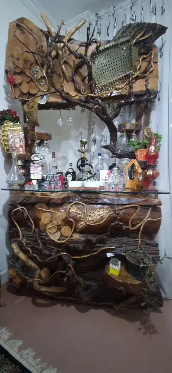 فروش میزبار چوبی با چوب گردو|بوفه، ویترین، کنسول|سهند, |دیوار